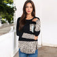 Long Sleeve Leopard Print Color Block Top with Sequins