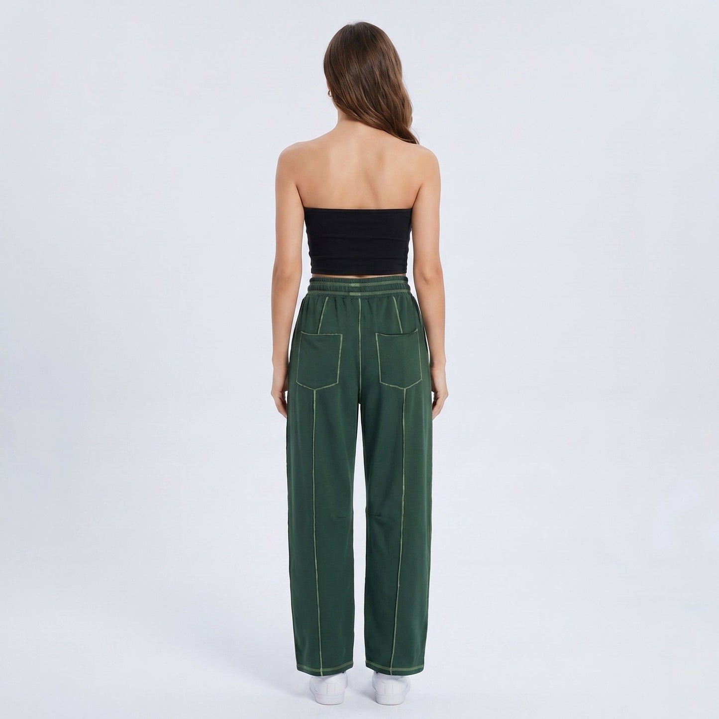 High Rise Drawstring Wide Leg Utility Pants with Patch Pockets