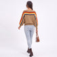Rainbow Stripe One Shoulder Balloon Sleeve Knit Sweater