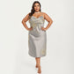 Plus Size Satin Floral Slip Nightgown with Adjustable Spaghetti Straps Cowl Neck Midi Length Sleepwear Dress