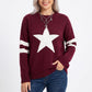 Star Graphic Striped Sleeve Crewneck Knit Sweater
