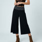 Polka Dot Contrast Waistband Cropped Wide-Leg Trousers