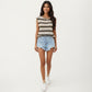 Sleeveless Striped Knit Top with Shoulder Button Detail and Relaxed Fit