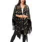 Semi Sheer Boho Sequin Fringe Sparkle Drop Shoulder Shrug