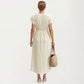 Short Sleeve Midi Dress with Wrap V Neck Twist Front Waist Detail Textured Knit Flowy Fit