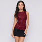 Sequin Sheer Mesh Sleeveless Fitted Top