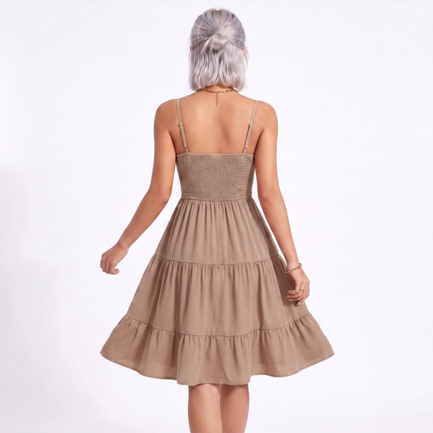 Spaghetti Strap Square Neck Smocked Back Tiered Dress
