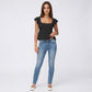 Square Neck Peplum Top with Ruffle Sleeves and Front Tie Detail