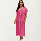 Maxi Swim Cover Up Dress with Crochet Trim V Neck Short Sleeves Relaxed Lightweight Fit