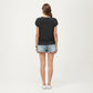 Short Sleeve Knit Cardigan Top with V-Neck Tie Front and Contrast Trim