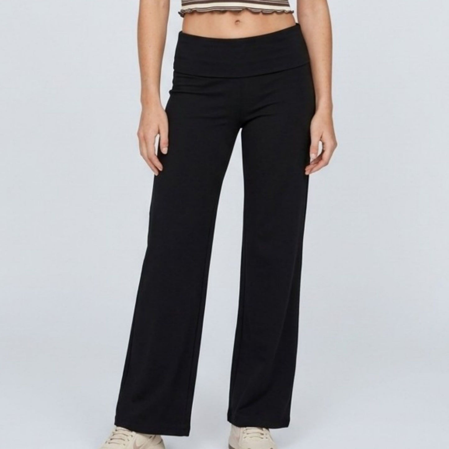 Foldover Waistband Wide-Leg Lounge Trousers