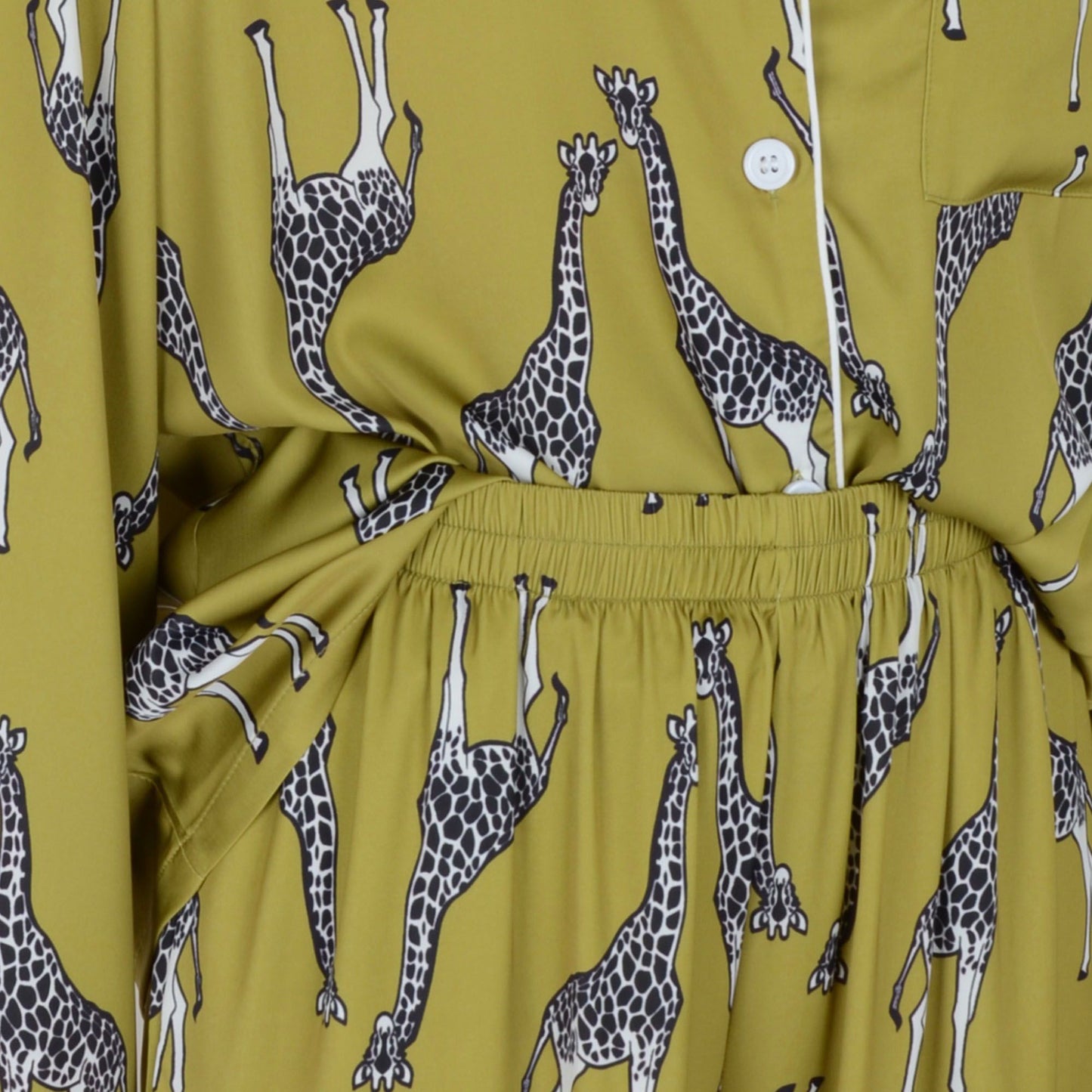 Giraffe Print 2 Piece Pajama Set with Long Sleeve Button Down Top and Pants