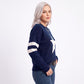 Star Graphic Striped Sleeve Crewneck Knit Sweater