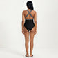 Maternity Striped One-Piece Swimsuit with Tie Waist and Deep V-Neckline