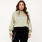 Plus Size Long Sleeve Blouse with Tie Neck Detail Relaxed Fit Silky Smooth Fabric