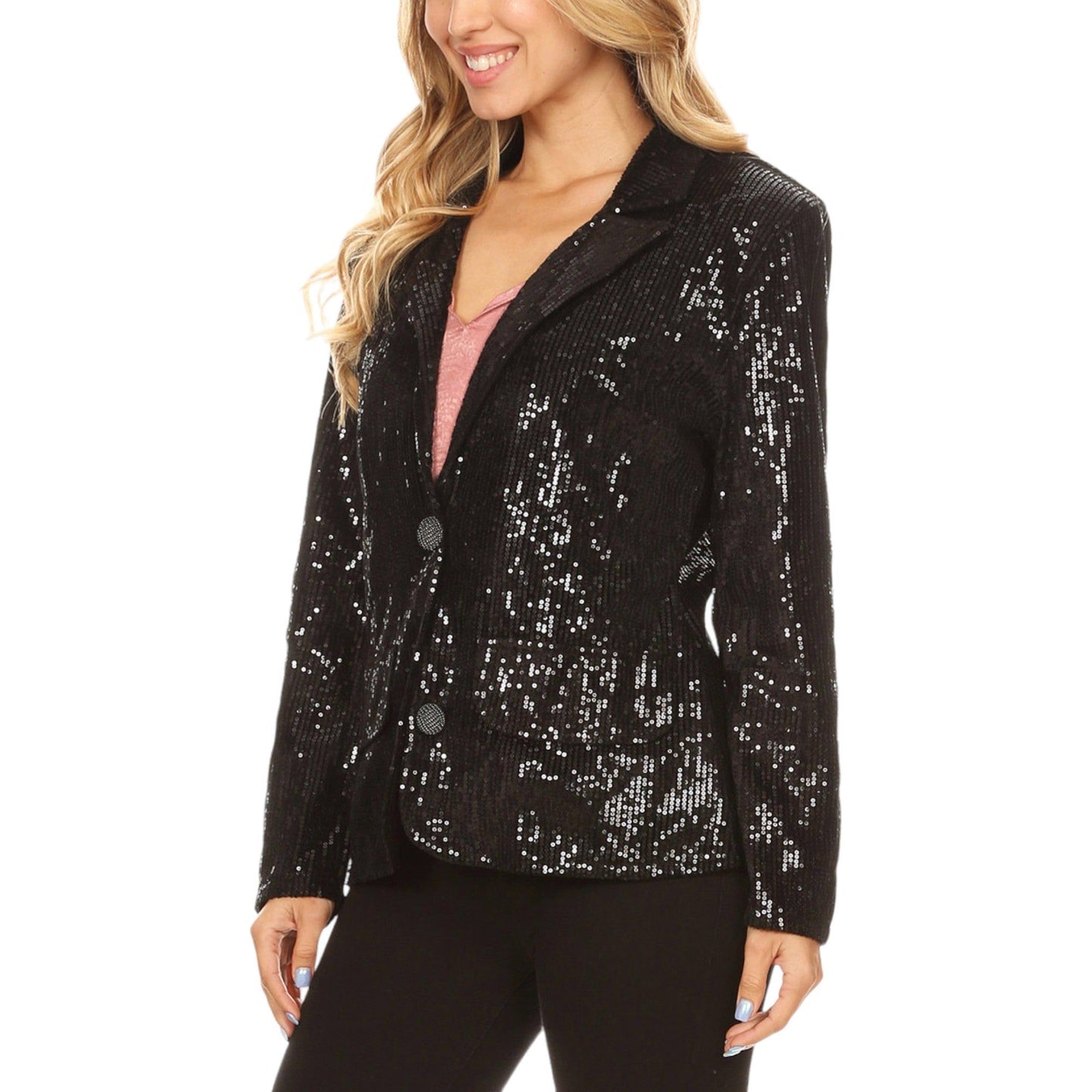 Long Sleeve Sparkle Sequin Two Button Blazer Jacket