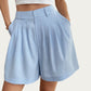 High Waist Pleated Shorts with Wide Leg Design Structured Waistband Lightweight Tailored Fit
