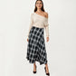 Plaid Midi Skirt with A-Line Silhouette Flowy Hem High Waist Design Classic Check Pattern Skirt