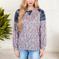 Mixed Print Long Sleeve Raglan Top Plaid Leopard Pattern