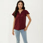 Short Sleeve Swiss Dot Top with Split Neckline and Soft Textured Fabric