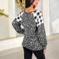 Mixed Print Long Sleeve Raglan Top Plaid Leopard Pattern