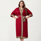Plus Size Satin Robe with Floral Trim Belted Kimono Sleeve Long Robe Sleepwear