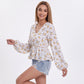 Floral Print Peplum Blouse V Neck Long Sleeve Casual Top