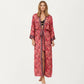 Floral Paisley Maxi Dress with Long Sleeves Adjustable Waist Tie and Flowing Relaxed Fit