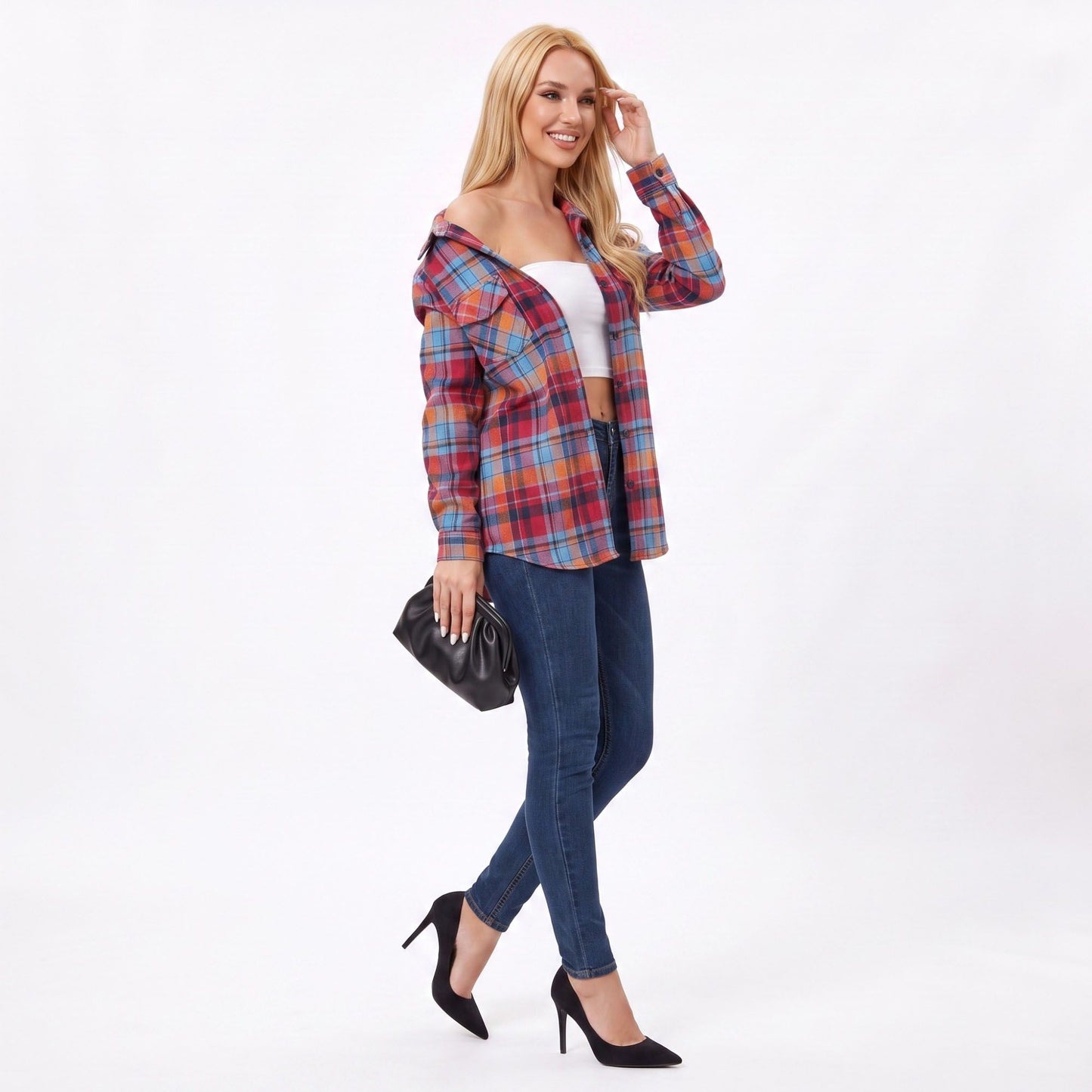 Plaid Button Front Long Sleeve Shirt with Flap Chest Pockets
