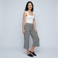 Foldover Waistband Striped Cropped Wide-Leg Trousers
