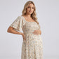 Maternity Floral Square Neck Midi Dress with Smocked Bodice and Flutter Sleeves