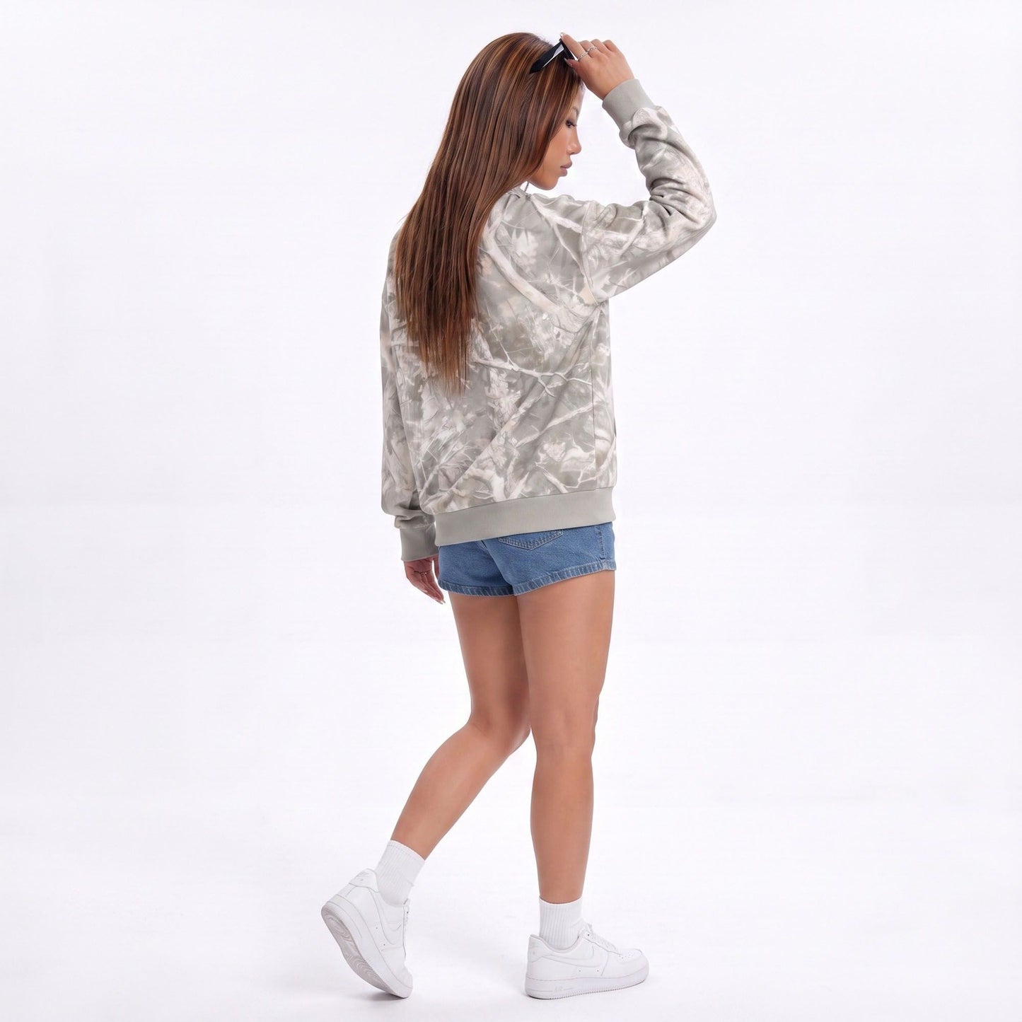 Camo Print Quarter Zip Long Sleeve Pullover Sweatshirt