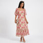 Floral Midi Dress Square Neck Flutter Sleeve Ruffle Hem Dress