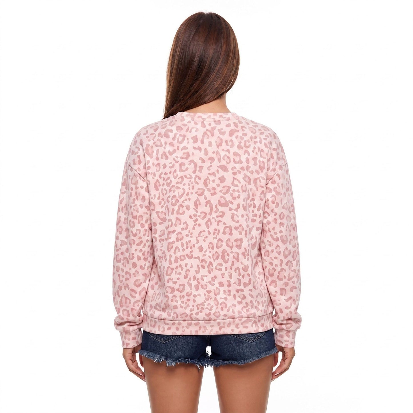 Leopard Print Crew Neck Long Sleeve Pullover Sweatshirt