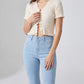 High Rise Flare Pants Button Front Stretch Wide Leg Hem Pants