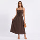 Smocked Midi Dress Spaghetti Strap Tie Front A Line Dress