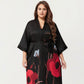 Plus Size 2-Piece Floral Kimono Robe Set with Short Sleeve Open Front Longline Cover Up and Matching Inner Dress