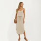 Sleeveless Midi Dress with Spaghetti Straps and Adjustable Drawstring Waist Relaxed Fit Silhouette