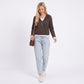 Hooded Long Sleeve Pullover Top with Button Detail and Contrast Trim