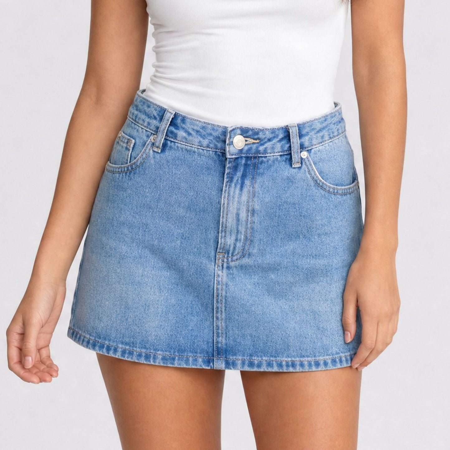 Low Rise Denim Mini Skirt with Pocket Detail