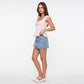 Square Neck Peplum Top with Ruffle Sleeves and Front Tie Detail