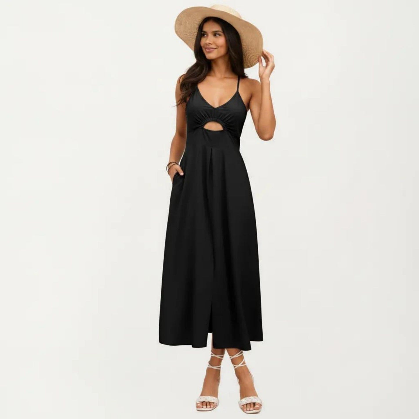 Sleeveless Maxi Dress with Cutout Front and Smocked Back