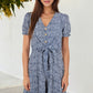 Short Sleeve V-Neck Button Front Dress Tie Waist Skirt