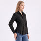 Long Sleeve Button Down Peplum Shirt with Collared Neckline