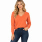 V Neck Relaxed Loose Long Sleeve Casual Knit Pullover Sweater