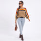 Rainbow Stripe One Shoulder Balloon Sleeve Knit Sweater