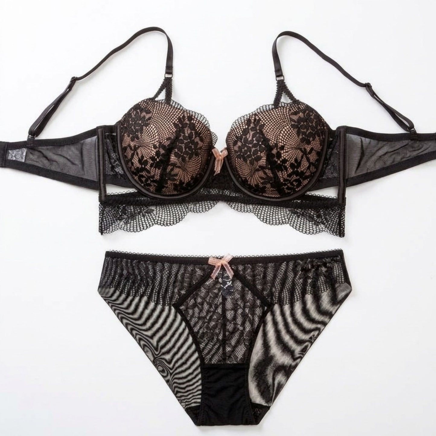 2 Piece Floral Lace Underwire Bra and Panty Lingerie Set