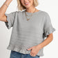 Short Sleeve Sweater Top Lace Ruffle Hem Textured Knit Blouse