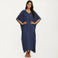 V-Neck Maxi Swim Cover Up Dress Loose Short Sleeve Lightweight Beach Caftan