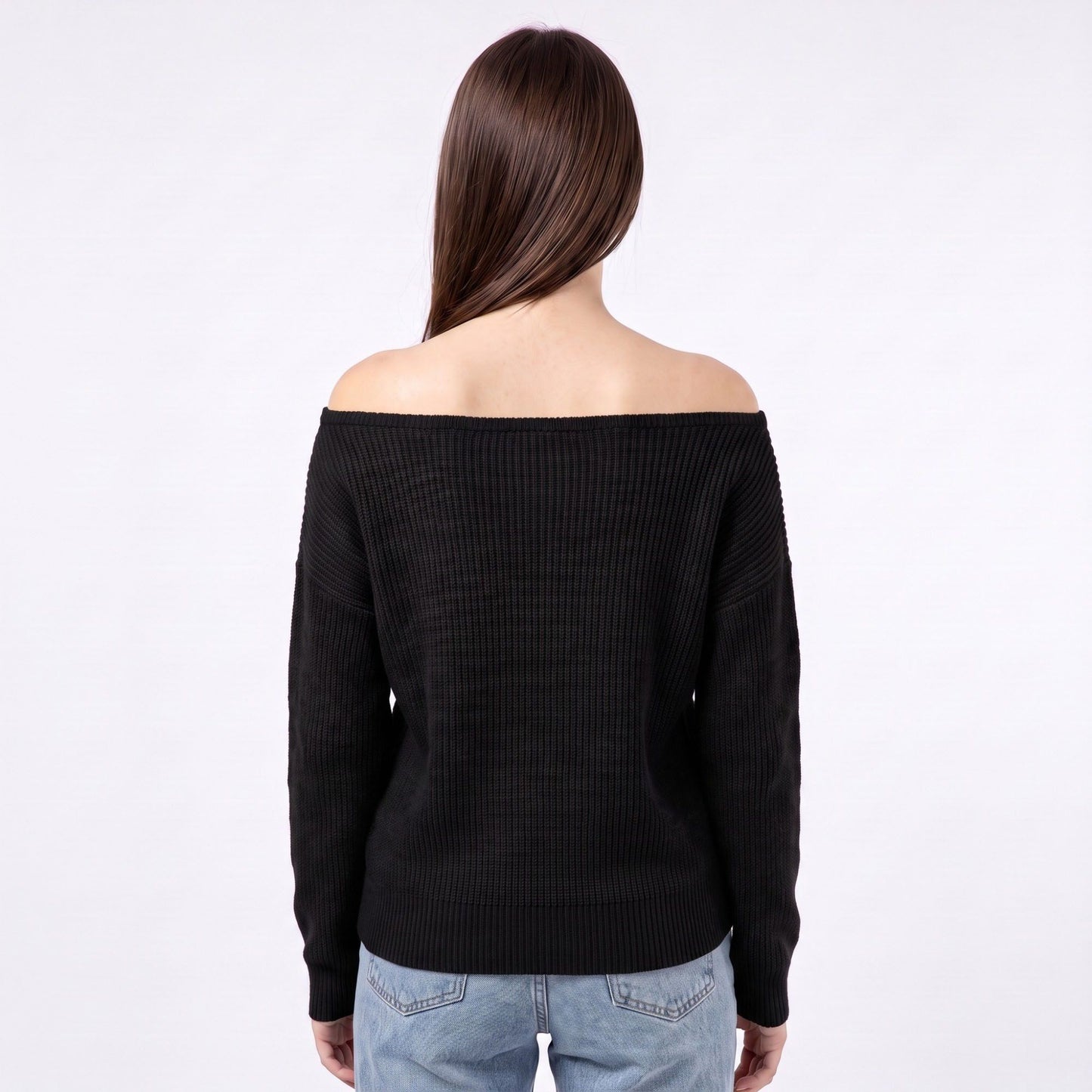 Off Shoulder Ribbed Knit Pullover Sweater